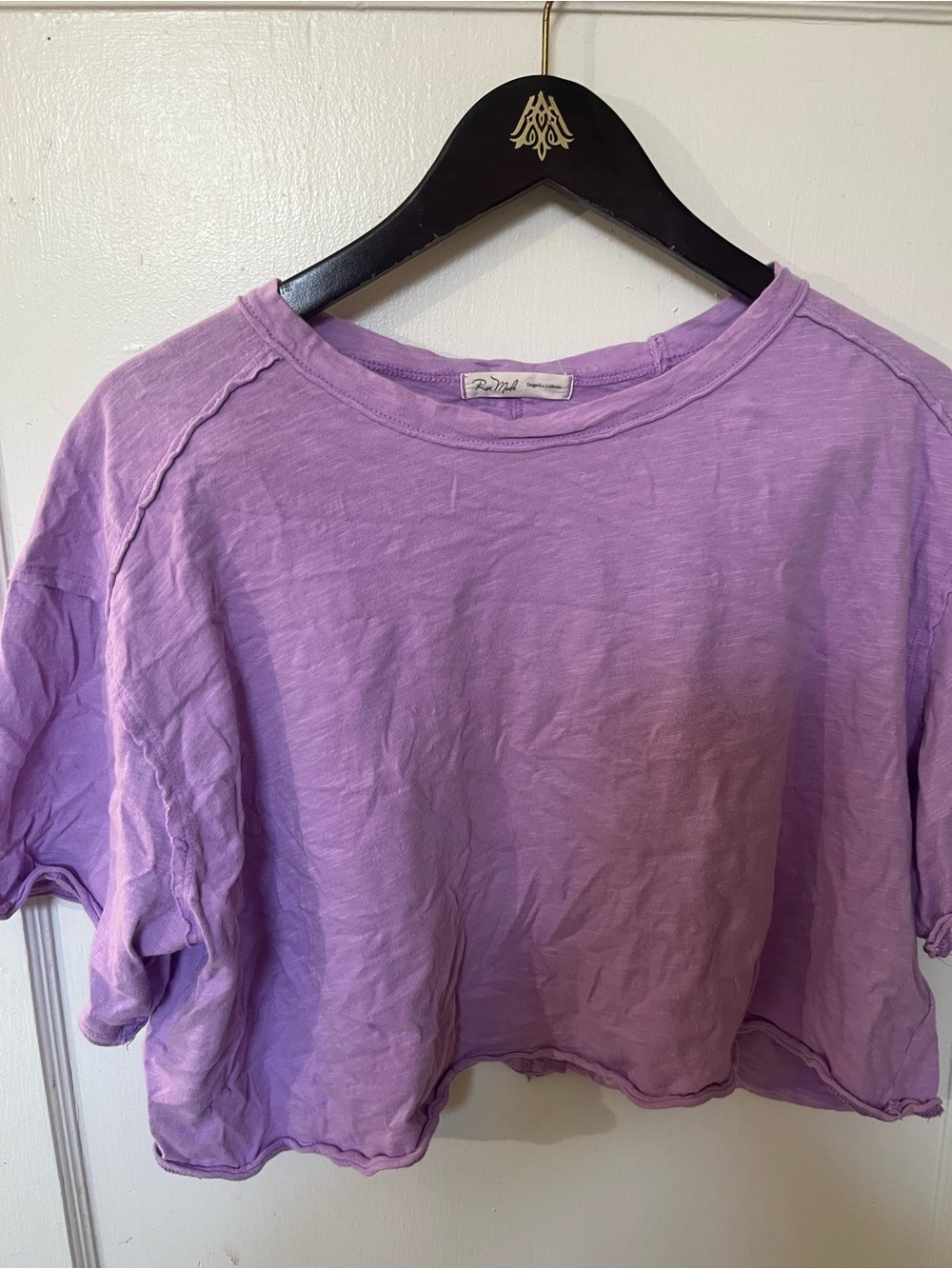 Rae Mode Washed Purple Cropped Tee Size Large EUC Loose Boxy Raw Hem Top - Picture 2 of 5